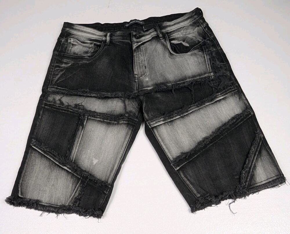 Legendary Status Men Size 38 Black Distressed Denim Jean Shorts